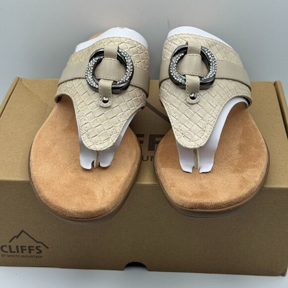 Cliffs White Mountain Womens Benedict Beige Slip-On Thong Sandals Textured 11 - Picture 2 of 9